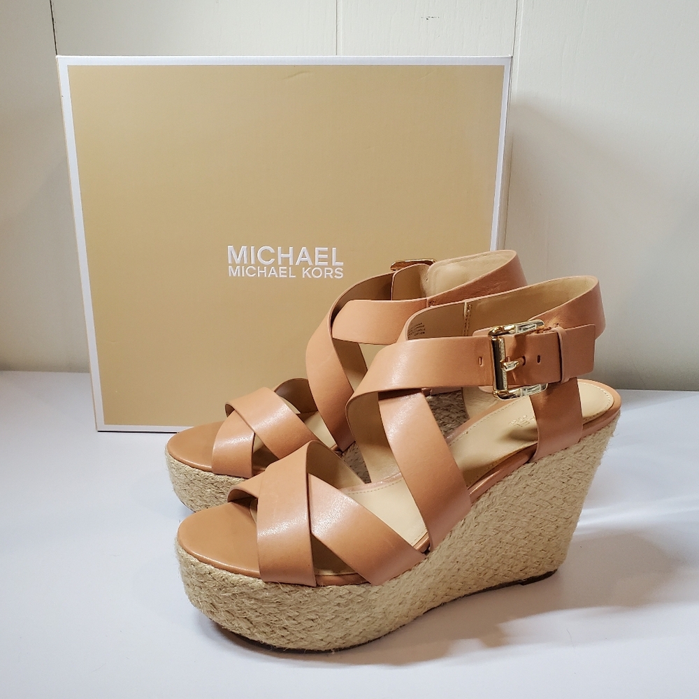 Michael Kors Tan Espadrille Wedges with Strappy Design